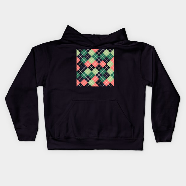 Argyle Pattern Green Pink and Navy Kids Hoodie by Blue-Banana